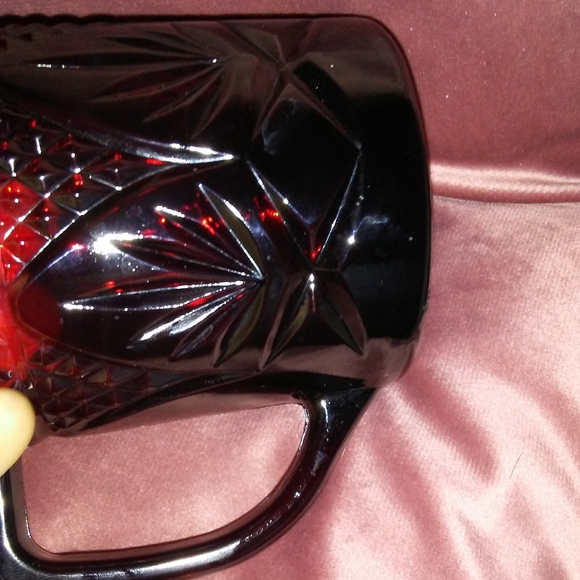 1 Mug Vintage French Faceted Glass Antique Ruby Red Cafe Cup France Cafecore - Picture 8 of 11